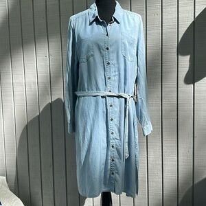 Chambray Belted Button Down Shirt Dress